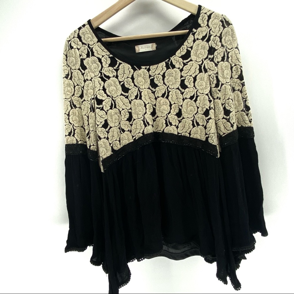 Altar’d state black cream floral blouse